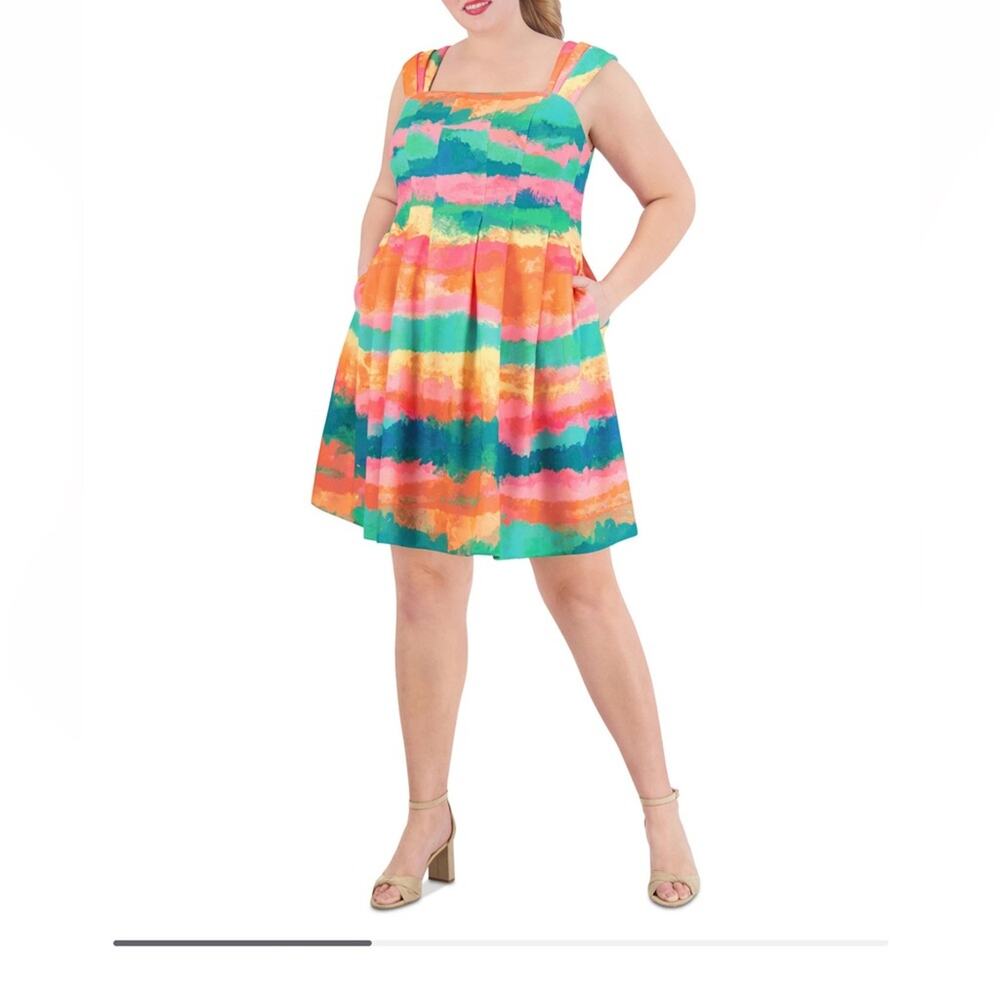 Vince Camuto Fit & Flare Dress Watercolor Print PLUS 22W NWT